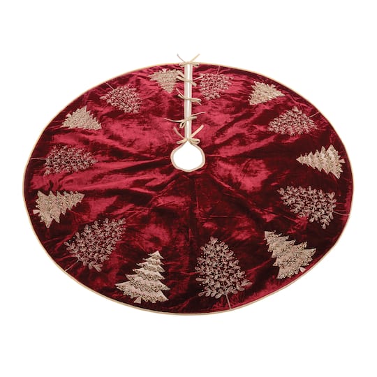 Melrose 48" Red & Gold Embroidered Evergreen Tree Skirt